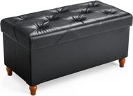 🪑 30-inch folding storage ottoman with non-skid wooden legs and 80l faux leather storage capacity, supports up to 350lbs, ideal for bedroom, living room, and entryway, foot rest black logo