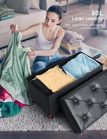 img 2 attached to 🪑 30-Inch Folding Storage Ottoman with Non-Skid Wooden Legs and 80L Faux Leather Storage Capacity, Supports up to 350lbs, Ideal for Bedroom, Living Room, and Entryway, Foot Rest Black