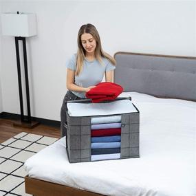 img 3 attached to 👜 VENO XL Cloth Storage Bag for Comforter, Blanket | Strong Handle, Foldable with Dual Zippers | Stand Upright, Easy Loading | 22 Gal Capacity, Durable & Water-Resistant | Recycled Material (Black/Windowpane)