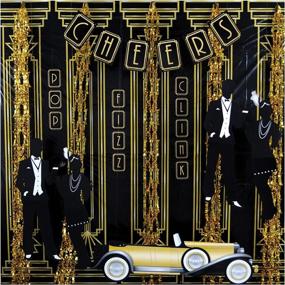 img 1 attached to 📸 Beistle Retro Roaring 20's Geometric Photo Backdrop with Booth Props - 1920s Theme Awards Night Party Decorations, 4' x 30', Black/Yellow