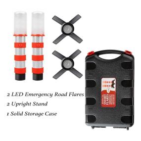 img 2 attached to 2 LED Emergency Road Flares - Red Roadside Beacon Safety Strobe Light Warning Signal - Magnetic Base and Upright Stand - Solid Storage Case - for Car, Marine Vehicles, Trucks