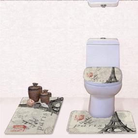 img 3 attached to 🗼 Coloranimal Vintage Paris Eiffel Tower Print Bathroom Set, 3-Piece Bath Mat + Toilet Seat Cover + Flannel Carpets, Machine-Washable