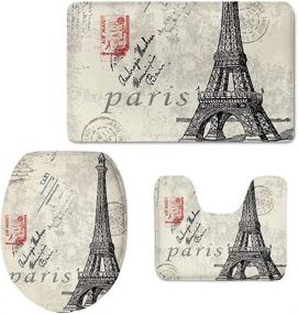 img 4 attached to 🗼 Coloranimal Vintage Paris Eiffel Tower Print Bathroom Set, 3-Piece Bath Mat + Toilet Seat Cover + Flannel Carpets, Machine-Washable