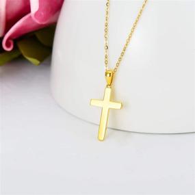 img 1 attached to 🔱 Real 10K Yellow Gold Cross Necklace - Simple Cross Pendant for Women, Girls, Adjustable Chain 16"-18" - Religious Jewelry Gift