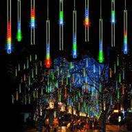 🎄 zezuxy ul listed meteor shower lights: mesmerizing outdoor christmas decorations that illuminate 8 cascading tubes of multicolored raindrop lights for xmas tree & gifts логотип