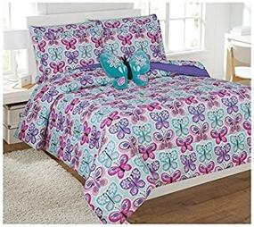 img 1 attached to 🦋 Linen Plus Butterfly Comforter Set for Girls/Teens – Light Blue, Turquoise, Pink, Purple – Full Size