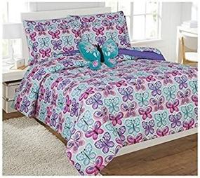 img 3 attached to 🦋 Linen Plus Butterfly Comforter Set for Girls/Teens – Light Blue, Turquoise, Pink, Purple – Full Size