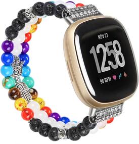 img 4 attached to 🧿 Casililor 7 Chakra Healing Bracelet: A Stylish Hamsa Hand Beaded Band for Fitbit Versa 3/Sense Bands - Enhance Protection and Wellness