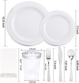 img 3 attached to 200pcs Christmas Plastic Dinnerware Sets - Silver Plastic Plates, Silverware, Cups, Linen Napkins - Disposable Party Flatware, Service for 25 Guests by Supernal