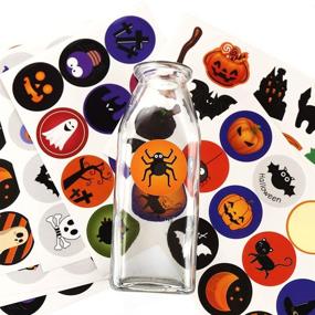 img 1 attached to 🎃 96 PCS Halloween Stickers Sheets - Adhesive Round Pumpkin Bats Spiders Witch Stickers for Party Decorations, Trick or Treat Goodie Bag Filler for Kids