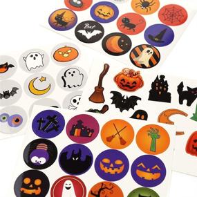 img 3 attached to 🎃 96 PCS Halloween Stickers Sheets - Adhesive Round Pumpkin Bats Spiders Witch Stickers for Party Decorations, Trick or Treat Goodie Bag Filler for Kids