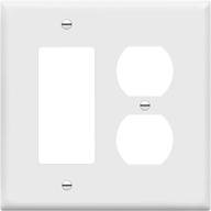 🔌 enerlites 2-gang midway size combination duplex receptacle outlet and decorator rocker light switch wall plate cover, white - polycarbonate thermoplastic, ul listed - 4.88" x 4.92", 882131m-w логотип
