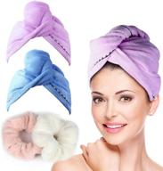 👒 duomishu hair towel wrap turban microfiber, quick drying bath shower head towel with buttons: magic dryer hat for fast hair drying and wrapped bath cap logo