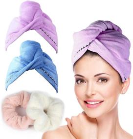 img 3 attached to 👒 Duomishu Hair Towel Wrap Turban Microfiber, Quick Drying Bath Shower Head Towel with Buttons: Magic Dryer Hat for Fast Hair Drying and Wrapped Bath Cap