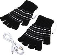 🧤 usb powered black stripes pattern knitting wool heated gloves - fingerless hand warmers for laptop and computer use logo