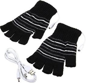 img 4 attached to 🧤 USB Powered Black Stripes Pattern Knitting Wool Heated Gloves - Fingerless Hand Warmers for Laptop and Computer Use