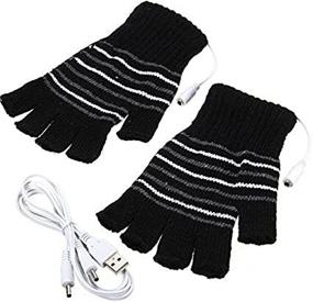 img 2 attached to 🧤 USB Powered Black Stripes Pattern Knitting Wool Heated Gloves - Fingerless Hand Warmers for Laptop and Computer Use