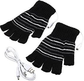 img 3 attached to 🧤 USB Powered Black Stripes Pattern Knitting Wool Heated Gloves - Fingerless Hand Warmers for Laptop and Computer Use