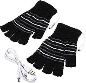 img 1 attached to 🧤 USB Powered Black Stripes Pattern Knitting Wool Heated Gloves - Fingerless Hand Warmers for Laptop and Computer Use