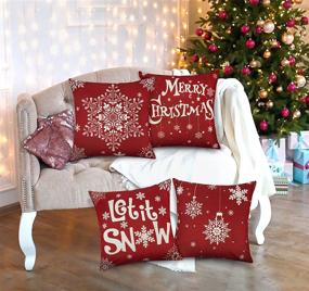 img 3 attached to Ouddy Christmas Pillow Cases - Winter Xmas Holiday Farmhouse Outdoor Snowflake Red Pillow Covers 18x18 Set of 4, Indoor Christmas Decorations - Throw Pillows for Home Couch Sofa Bed