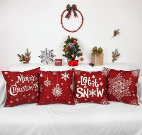 img 2 attached to Ouddy Christmas Pillow Cases - Winter Xmas Holiday Farmhouse Outdoor Snowflake Red Pillow Covers 18x18 Set of 4, Indoor Christmas Decorations - Throw Pillows for Home Couch Sofa Bed