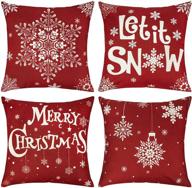 ouddy christmas pillow cases - winter xmas holiday farmhouse outdoor snowflake red pillow covers 18x18 set of 4, indoor christmas decorations - throw pillows for home couch sofa bed logo