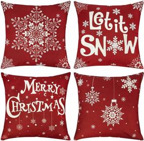 img 4 attached to Ouddy Christmas Pillow Cases - Winter Xmas Holiday Farmhouse Outdoor Snowflake Red Pillow Covers 18x18 Set of 4, Indoor Christmas Decorations - Throw Pillows for Home Couch Sofa Bed