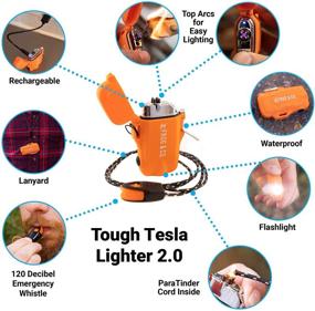 img 2 attached to Tough Tesla Lighter 2.0: Waterproof Windproof Flameless Dual Arc Plasma USB Rechargeable Electric with Built-in Flashlight - Orange