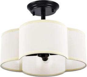 img 4 attached to Eyassi 4-Light Linen Semi Flush Mount Ceiling Lights - Industrial Black Farmhouse Close to Ceiling Lighting Fixtures for Kitchen Island Living Room Bedroom Hallway Laundry Entryway