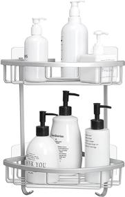 img 4 attached to 🛁 Convenient and Durable TRUSTLIFE Corner Shower Caddy: Wall Mounted Aluminum Storage Rack for Bathroom, Toilet, Kitchen and Dorm - 2 Tier Silver Design