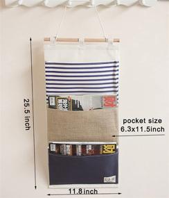 img 3 attached to 🔵 Navy Blue Linen Cotton Wall Door Hanging Organizer with 3 Pockets: Convenient Storage Solution