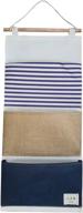 🔵 navy blue linen cotton wall door hanging organizer with 3 pockets: convenient storage solution логотип