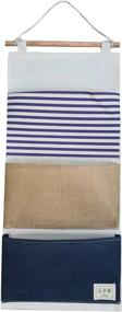 img 4 attached to 🔵 Navy Blue Linen Cotton Wall Door Hanging Organizer with 3 Pockets: Convenient Storage Solution