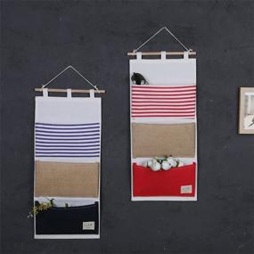 img 1 attached to 🔵 Navy Blue Linen Cotton Wall Door Hanging Organizer with 3 Pockets: Convenient Storage Solution