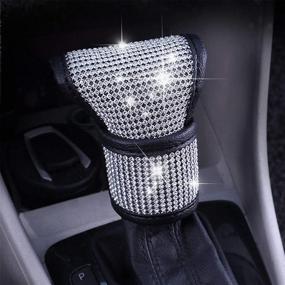 img 3 attached to 💎 Crystal Bling Bling Auto Shift Gear Cover - Leather Gear Shift Knob Cover with Glitter Rhinestones for Ladies & Girls - Universal Fit (White)