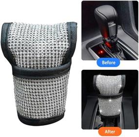 img 2 attached to 💎 Crystal Bling Bling Auto Shift Gear Cover - Leather Gear Shift Knob Cover with Glitter Rhinestones for Ladies & Girls - Universal Fit (White)