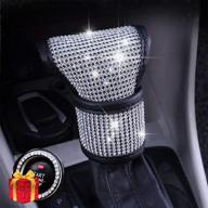 💎 crystal bling bling auto shift gear cover - leather gear shift knob cover with glitter rhinestones for ladies & girls - universal fit (white) logo