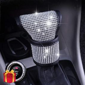 img 4 attached to 💎 Crystal Bling Bling Auto Shift Gear Cover - Leather Gear Shift Knob Cover with Glitter Rhinestones for Ladies & Girls - Universal Fit (White)