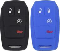 btopars 2pcs 4 buttons silicone rubber remote smart key fob case cover protector holder compatible with dodge ram 2500 3500 4500 5500 2019 2020 2021 black blue logo