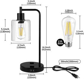 img 3 attached to Enhance Your Bedroom or Office with Qimh Industrial Touch Control Table Lamp - 3-Way Dimmable Bedside Nightstand 🔌 Reading Lamp with 2 USB Ports, 2 AC Outlets, Glass Lampshade, and Light Bulb - Perfect for Bedroom, Office (Black)