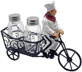 img 1 attached to 🚲 Bicycle Riding French Chef Salt and Pepper Shakers Set - 1X