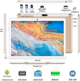 img 3 attached to 📱 Высокопроизводительный планшет на Android 9.0 с диагональю 10,1 дюйма: WiFi, 8000 мАч аккумулятор, 3 Гб оперативной памяти, 64 Гб встроенной памяти, двойная камера, Bluetooth, GPS, FM (Золотой)