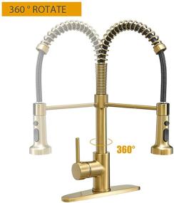 img 2 attached to 🚰 BESy Brushed Gold Commercial Kitchen Faucet: High-Arc Single Handle with Pull Down Sprayer and 3 Function Laundry Faucet