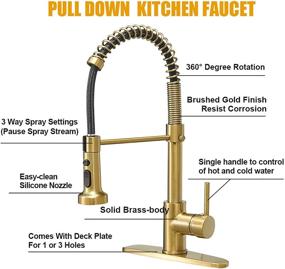 img 3 attached to 🚰 BESy Brushed Gold Commercial Kitchen Faucet: High-Arc Single Handle with Pull Down Sprayer and 3 Function Laundry Faucet