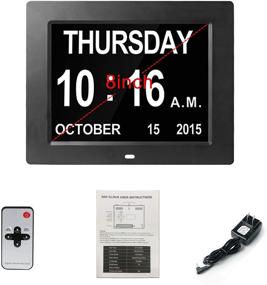 img 1 attached to 🗓️ Digital Day Calendar Clock with Remote Control, 12 Alarms, Auto-Dim Options, Non-Abbreviated Day & Month Display, Ideal for Dementia, Alzheimer, Vision Impairment & Memory Loss, for Desk or Wall