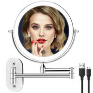 💡 8-inch rechargeable led wall mounted makeup vanity mirror with 3 color lights, double-sided bathroom mirror with 1x/5x magnification, 360° swivel extension shaving magnifying mirror with light логотип