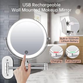 img 3 attached to 💡 8-inch Rechargeable LED Wall Mounted Makeup Vanity Mirror with 3 Color Lights, Double-Sided Bathroom Mirror with 1X/5X Magnification, 360° Swivel Extension Shaving Magnifying Mirror with Light