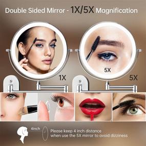 img 1 attached to 💡 8-inch Rechargeable LED Wall Mounted Makeup Vanity Mirror with 3 Color Lights, Double-Sided Bathroom Mirror with 1X/5X Magnification, 360° Swivel Extension Shaving Magnifying Mirror with Light