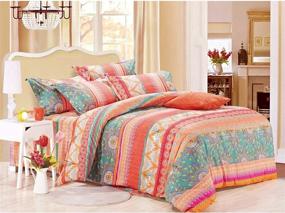 img 3 attached to Bohemian Comforter Set in Orange Coral Boho Chic Mandala Pattern, Full Size - Soft Microfiber Bedding (3pcs)