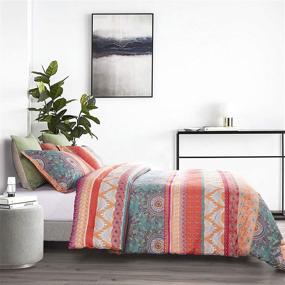 img 1 attached to Bohemian Comforter Set in Orange Coral Boho Chic Mandala Pattern, Full Size - Soft Microfiber Bedding (3pcs)